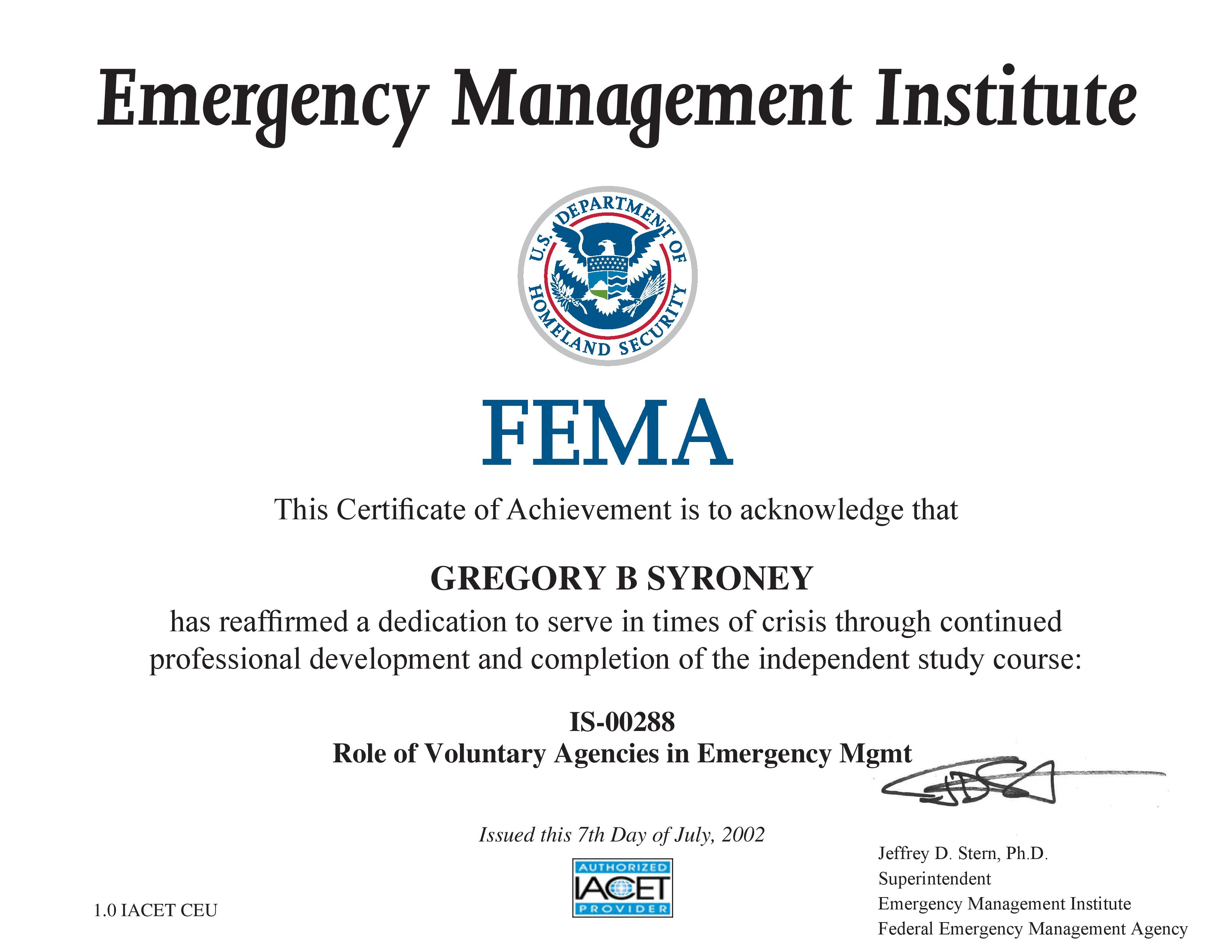 IS-00288 - Role of Voluntary Agencies in Emergency Management