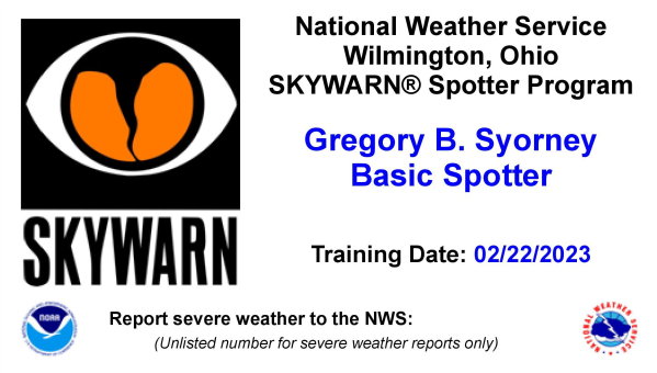 SkyWARN - Basic Spotter Training Card - February 22, 2023