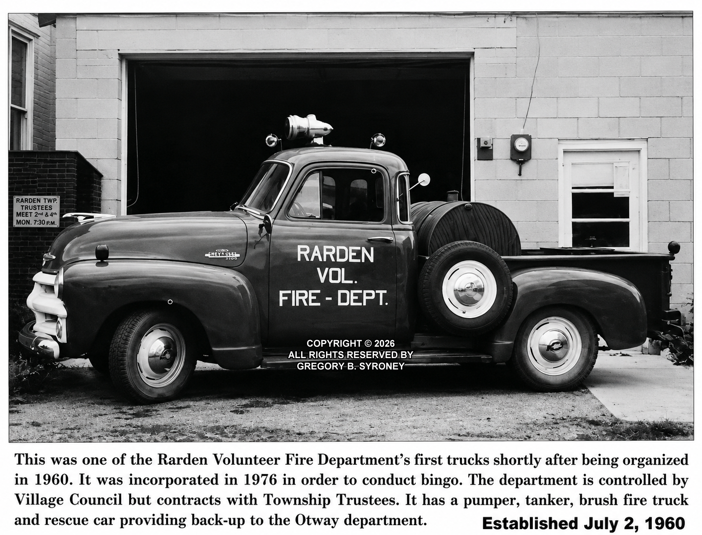 Rarden Volunteer Fire Department Established on July 2nd, 1960