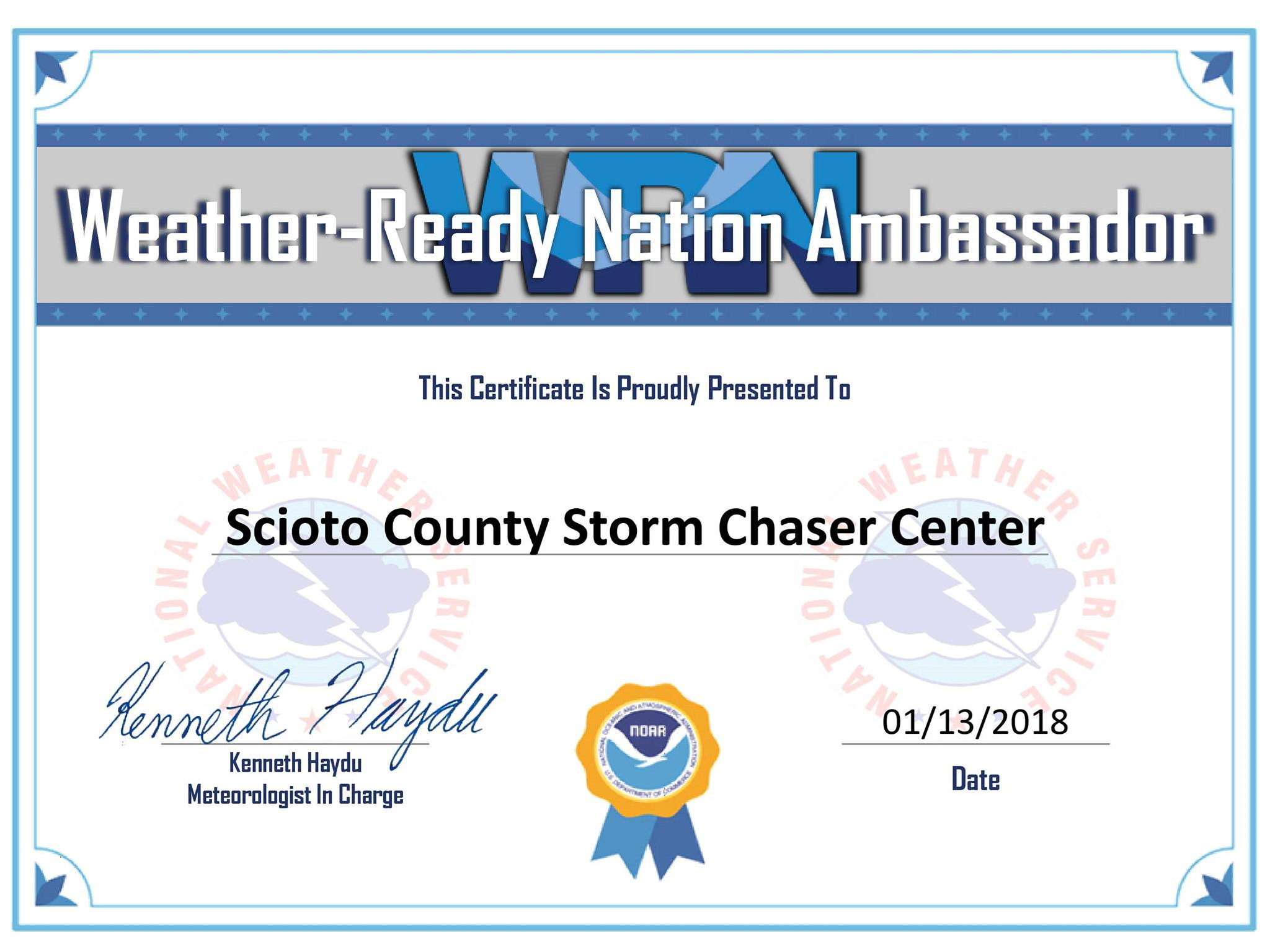 Weather-Ready Nation Ambassador Certificate